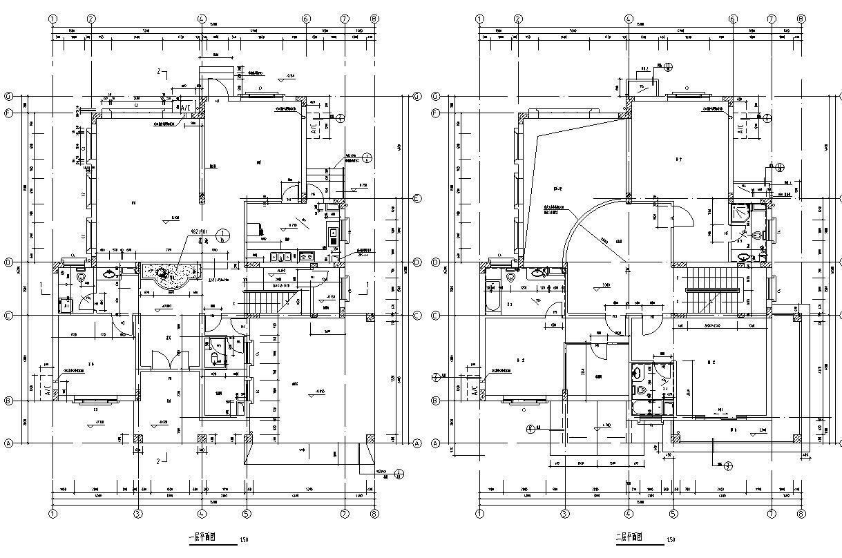 三层独栋别墅建筑施工图（欧陆风格）cad施工图下载【ID:151636114】