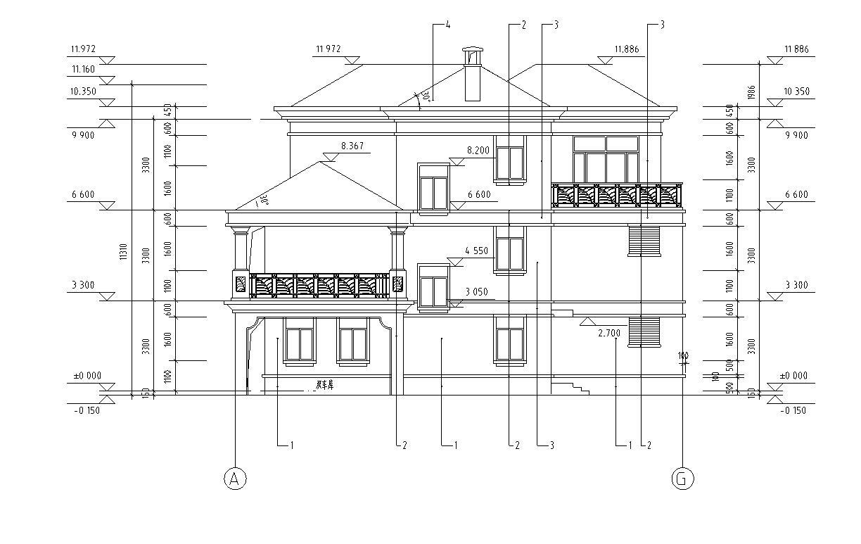 三层独栋别墅建筑施工图（欧陆风格）cad施工图下载【ID:151636114】