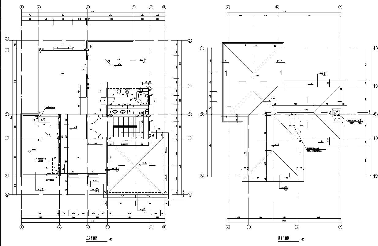 三层独栋别墅建筑施工图（欧陆风格）cad施工图下载【ID:151636114】