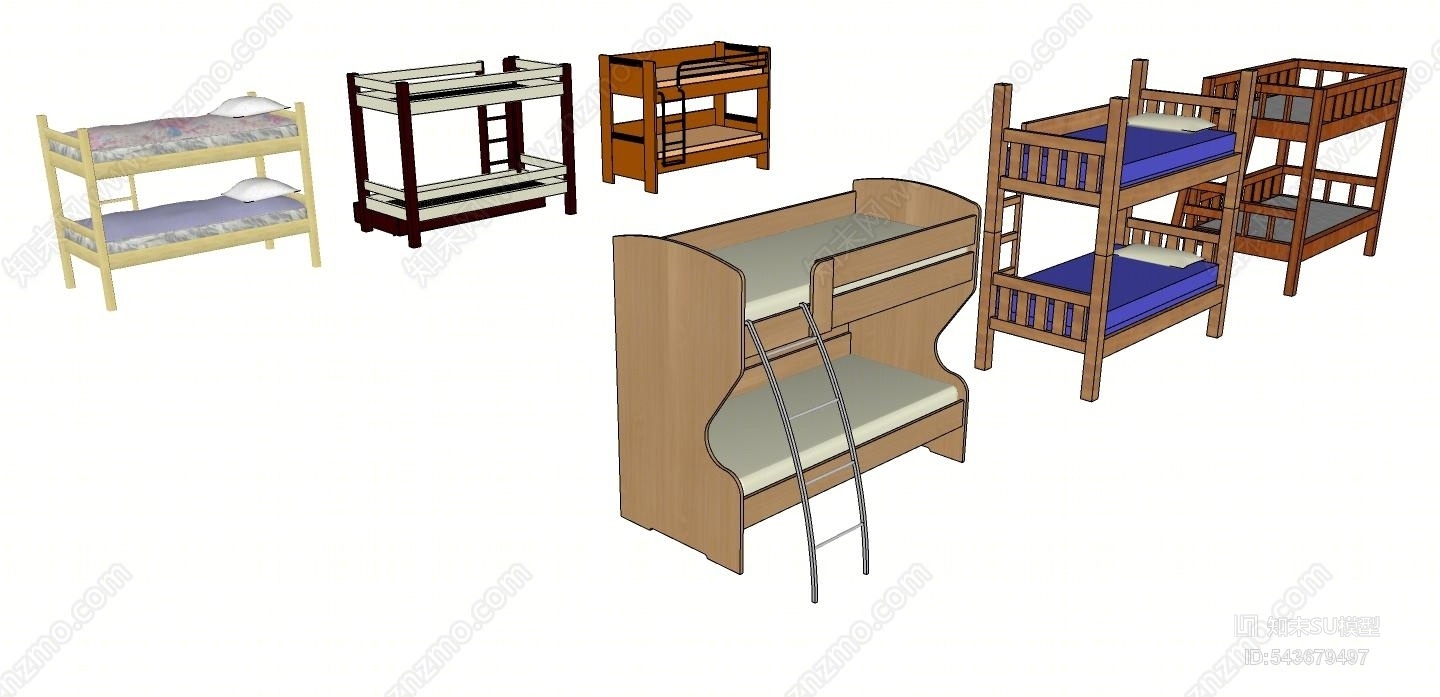 现代风格儿童双人床SU模型下载【ID:543679497】