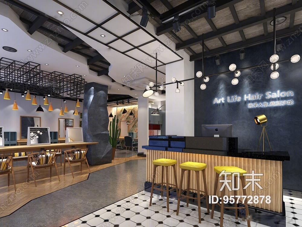 现代工业风理发店3D模型下载【ID:95772878】