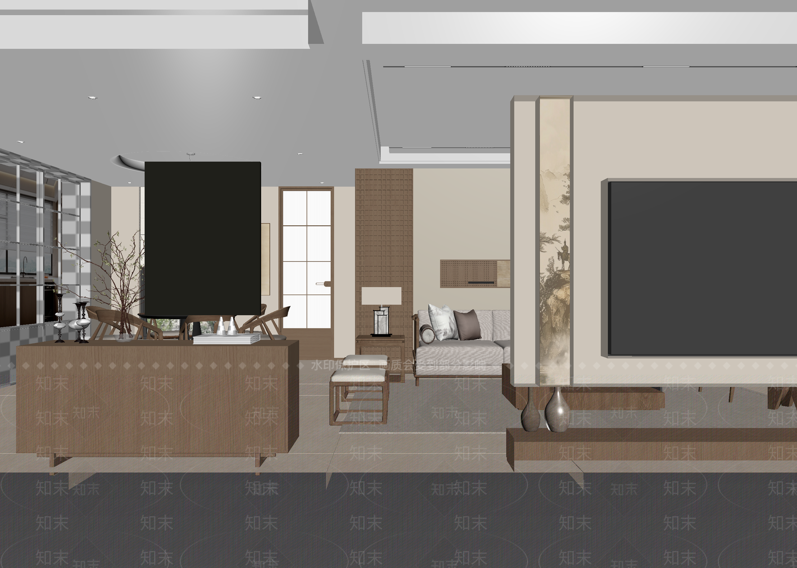 新中式客餐厅3D模型下载【ID:1215135568】