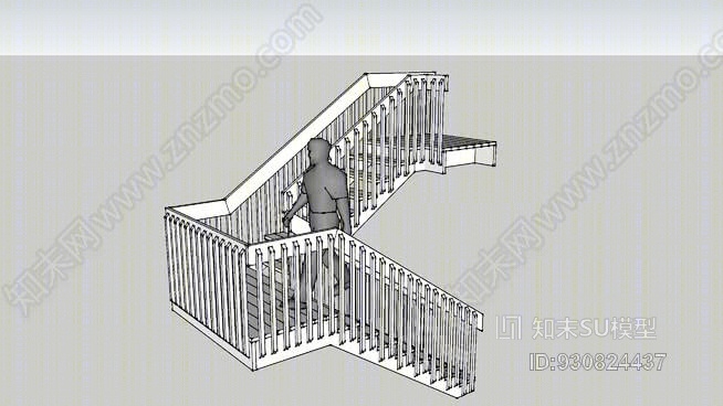 3D人在门廊或楼梯内行走SU模型下载【ID:930824437】