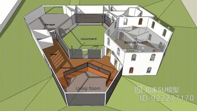 庭院六边形住宅SU模型下载【ID:922277170】