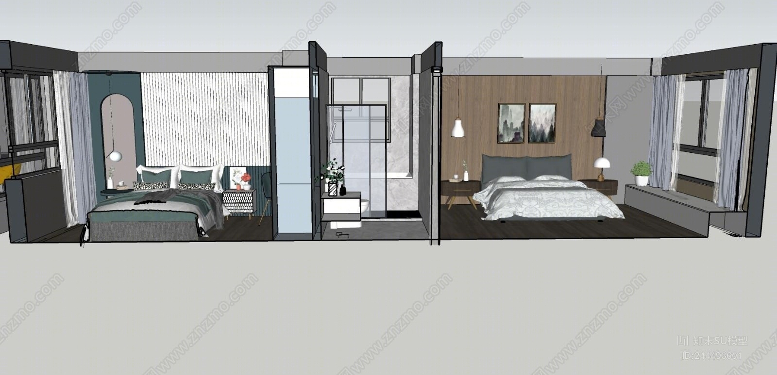 现代卧室SU模型下载【ID:244493601】