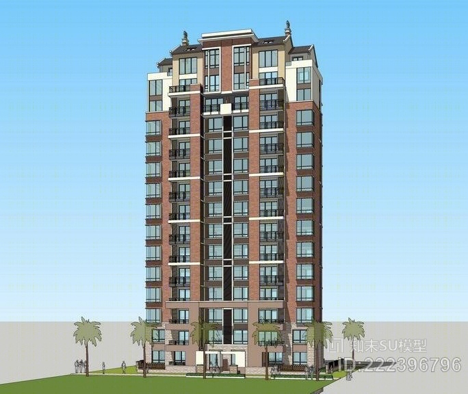 新中式高层住宅SU模型下载【ID:222396796】