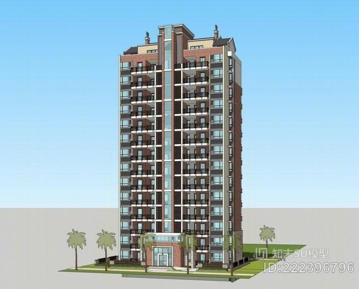 新中式高层住宅SU模型下载【ID:222396796】