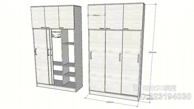 3门带顶柜的滑动门衣柜SU模型下载【ID:923194030】
