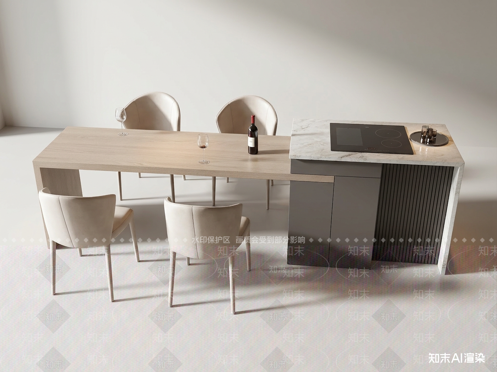 现代餐桌椅3D模型渲染效果图