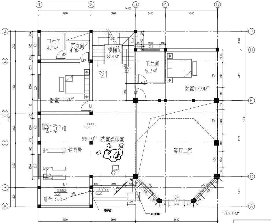 [广东]富源大河私人别墅设计施工图cad施工图下载【ID:149891143】