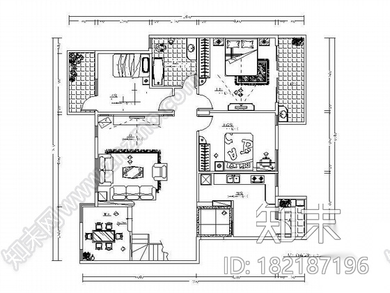 万科中式风复式楼装修图（含效果）cad施工图下载【ID:182187196】