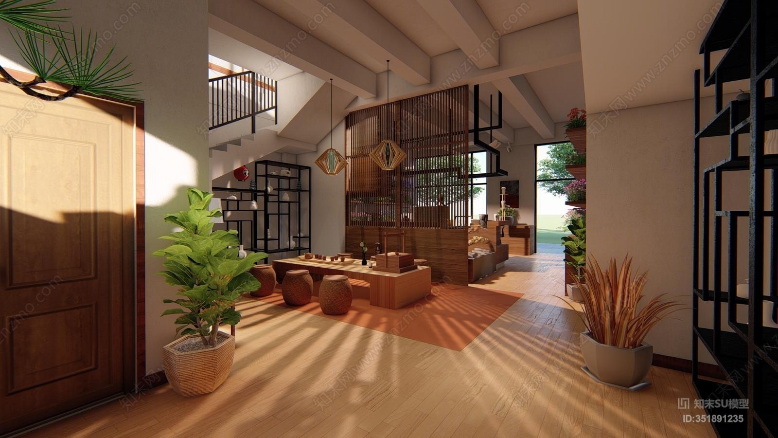 新中式风格办公室SU模型下载【ID:351891235】