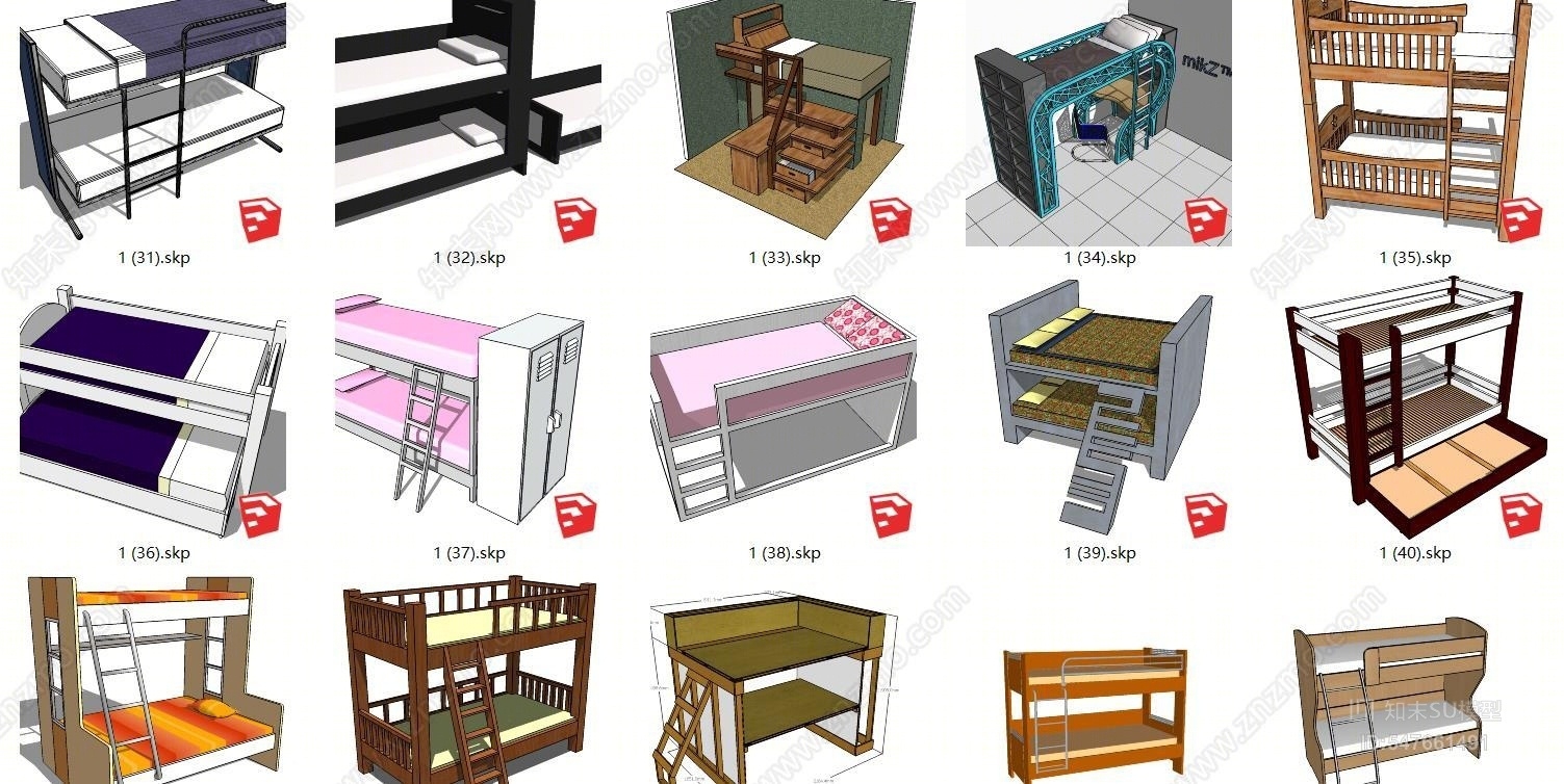 现代风格儿童上下床SU模型下载【ID:547661491】