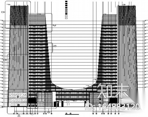 25层双塔带连廊商务办公楼幕墙施工图（节点图超详细）cad施工图下载【ID:164883120】