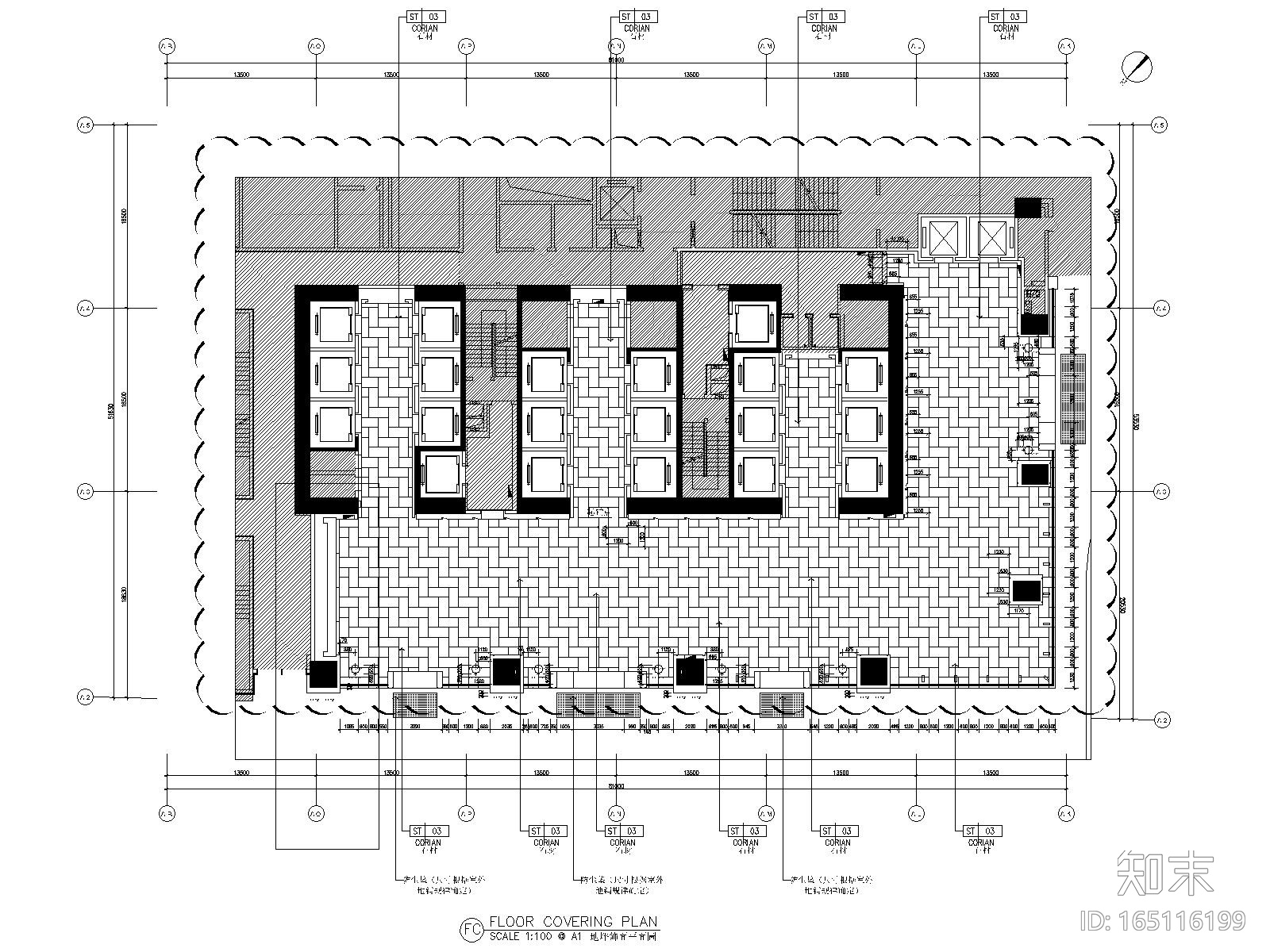 鸿荣源中心A塔办公大堂丨效果图+施工图施工图下载【ID:165116199】