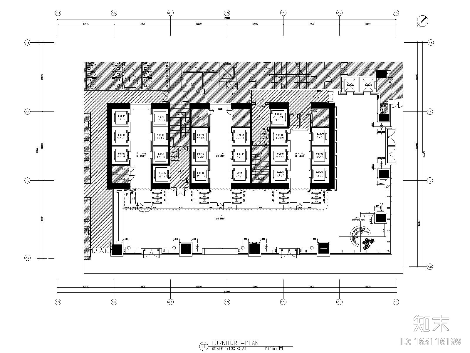 鸿荣源中心A塔办公大堂丨效果图+施工图施工图下载【ID:165116199】