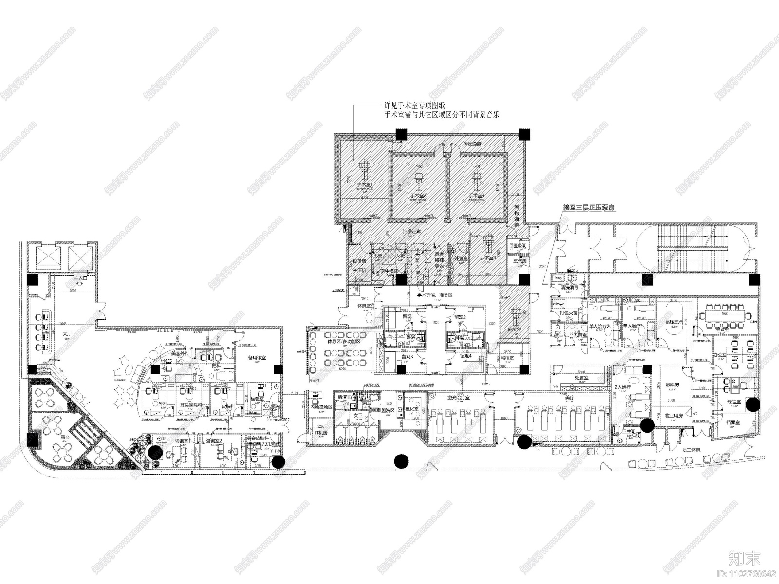 上海1400光泽私立医院装修设计施工图cad施工图下载【ID:1102760642】