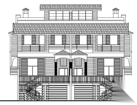 某现代双拼别三层墅建筑方案图施工图下载【ID:166438110】