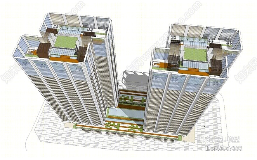 现代超高层办公楼SU模型下载【ID:343057366】