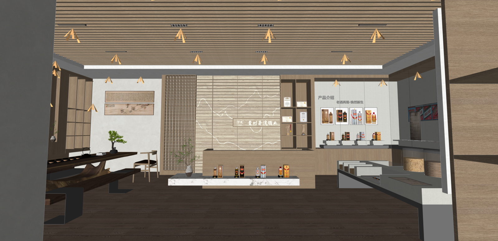 新中式烟酒店SU模型下载【ID:1215963478】