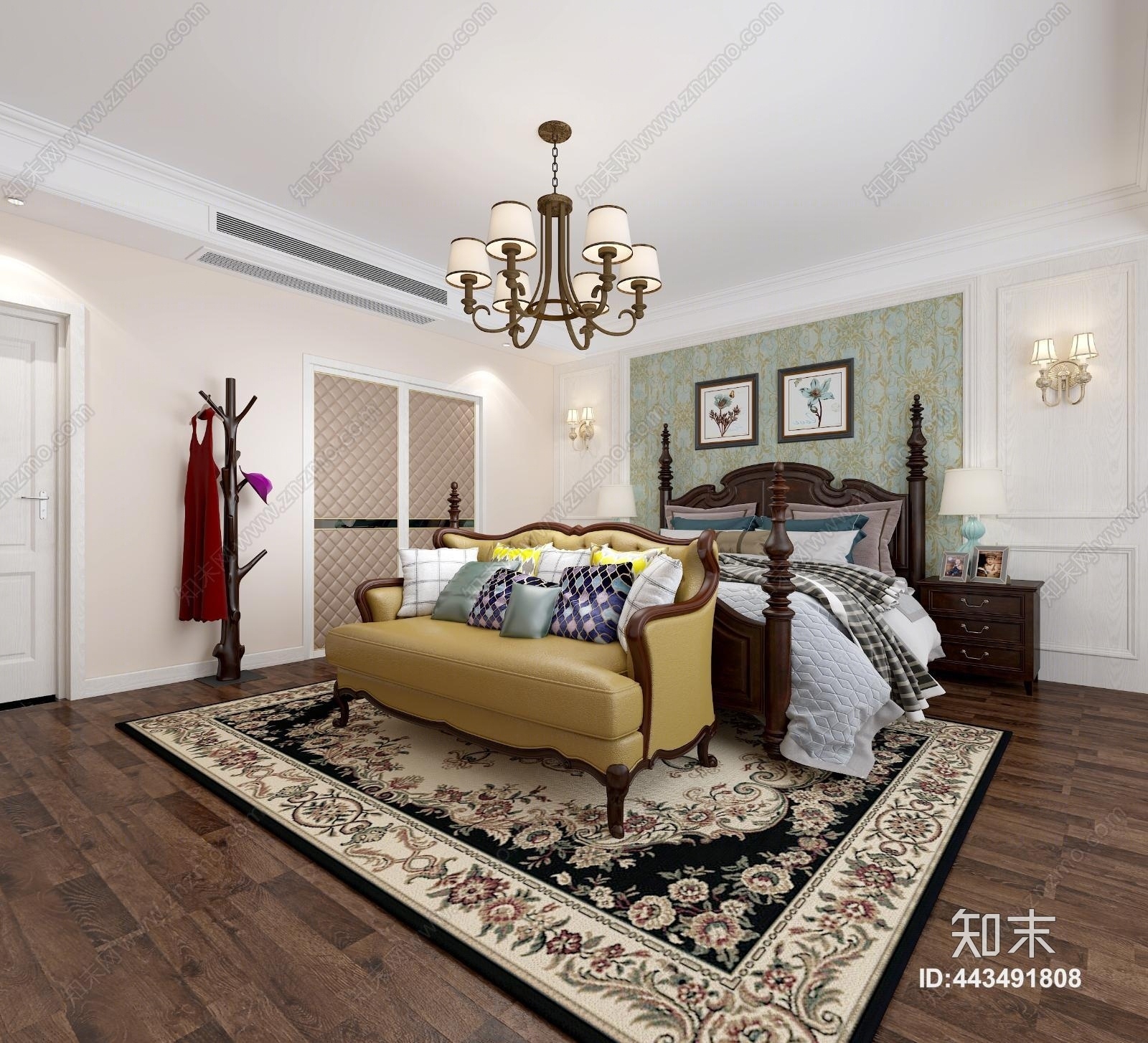 美式卧室3D模型下载【ID:443491808】_知末3d模型网
