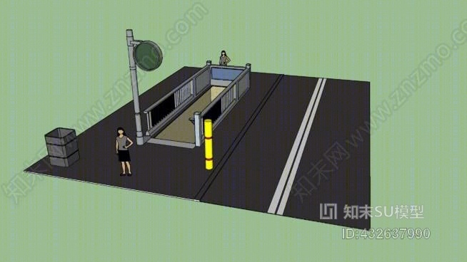 地铁入口与道路SU模型下载【ID:432637990】