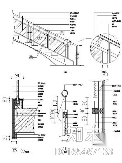 玻璃楼梯栏杆详图cad施工图下载【ID:165467133】
