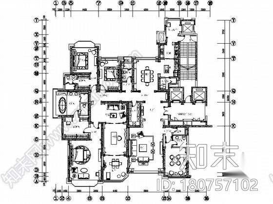 [太原]奢华古典四居室样板间室内装修图（含效果）cad施工图下载【ID:180757102】