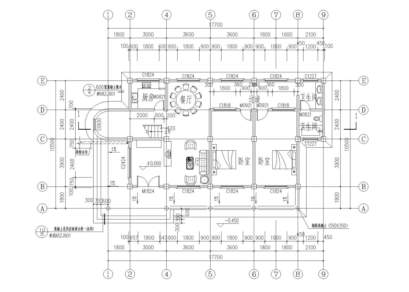 现代风格独栋别墅建筑施工图（CAD）施工图下载【ID:151389119】