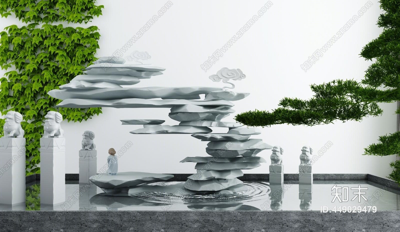新中式庭院景观3D模型下载【ID:449029479】