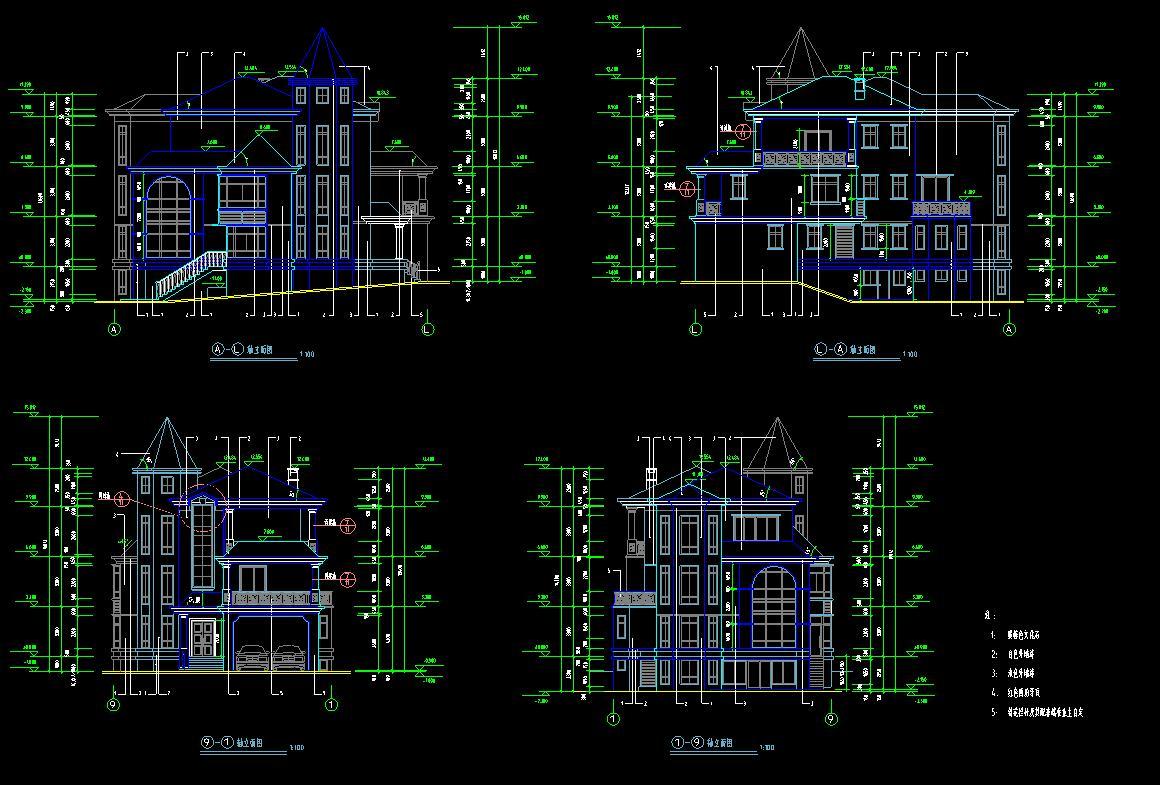 欧式风格别墅建筑设计（效果图+CAD图）施工图下载【ID:149872100】