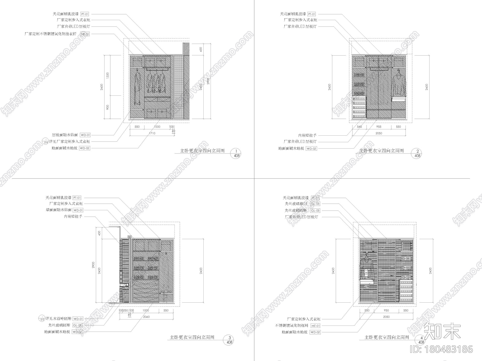 [深圳]206㎡现代三居家装样板间装修施工图施工图下载【ID:180483186】