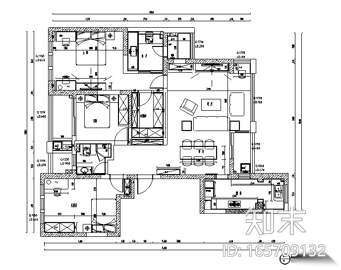 北欧简约自然风样板间设计施工图（附效果图）cad施工图下载【ID:165709132】