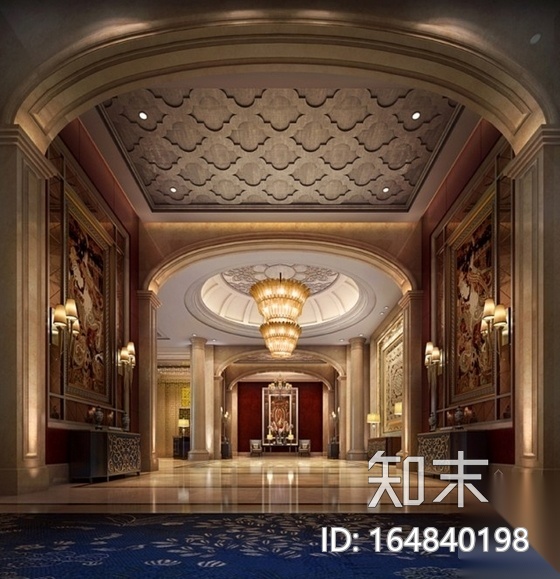 精装简欧酒店大堂室内装修施工图（含效果）cad施工图下载【ID:164840198】
