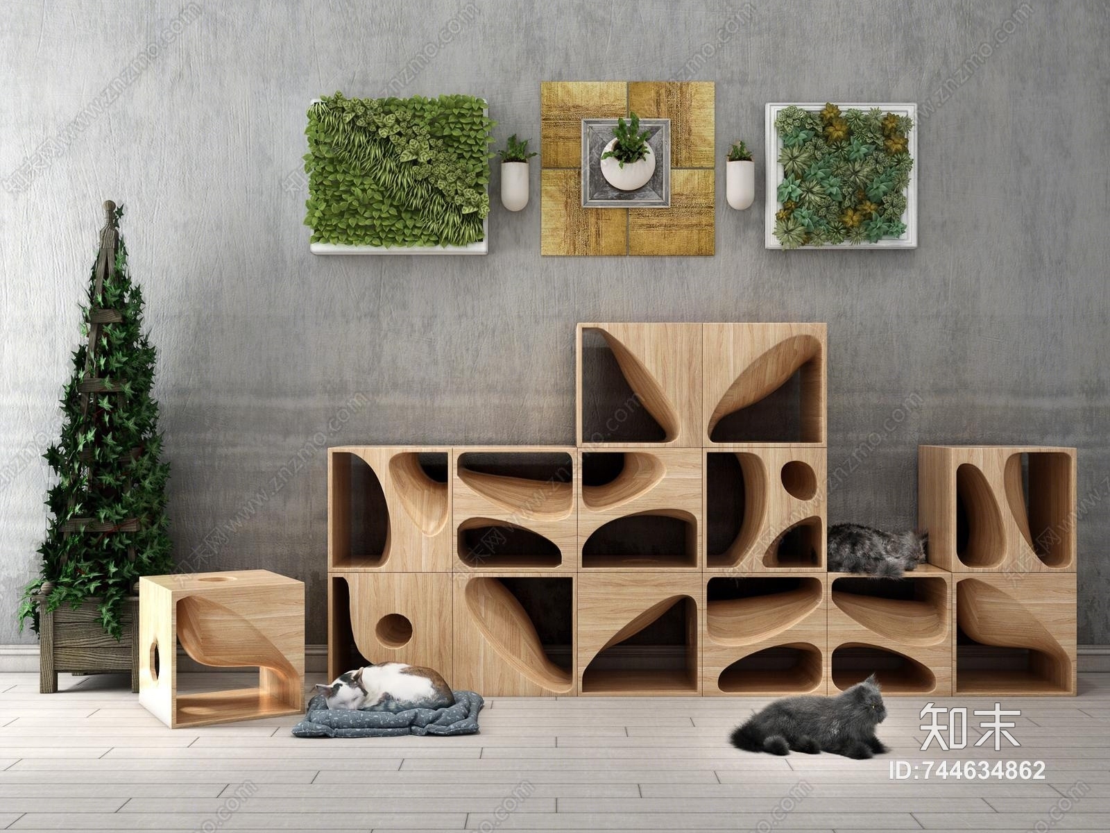 现代猫舍用品3D模型下载【ID:744634862】