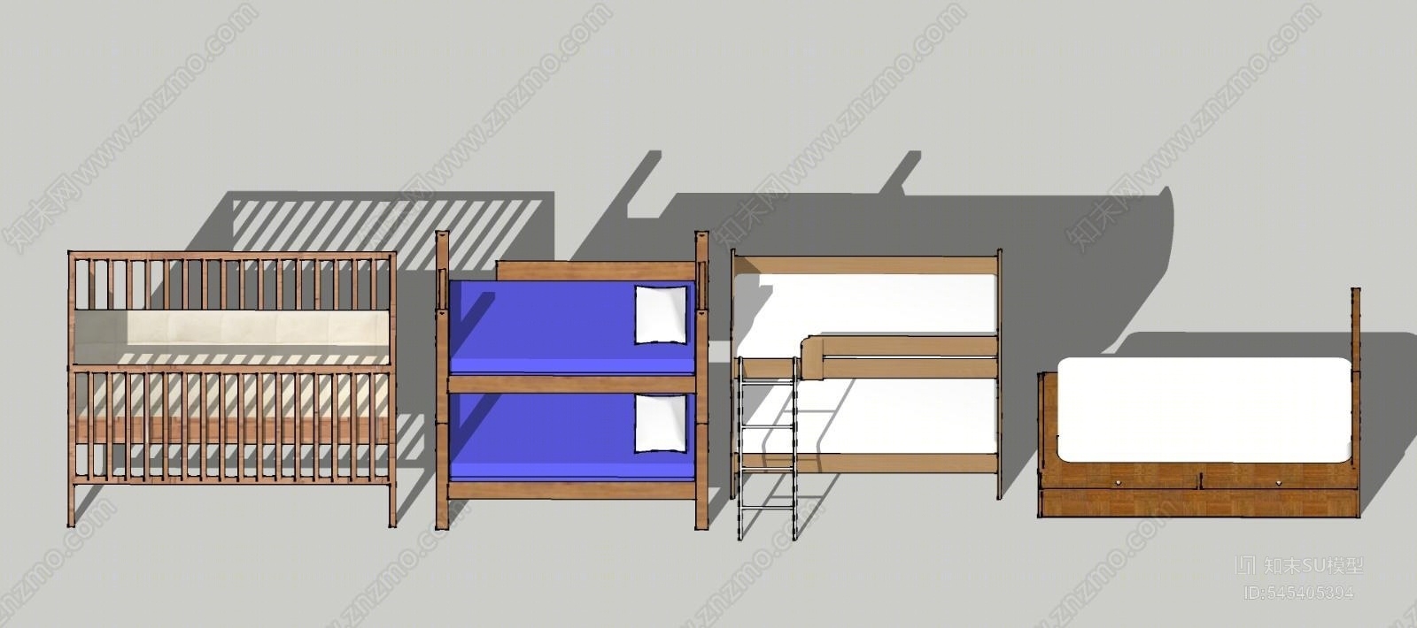 现代儿童床SU模型下载【ID:545405394】