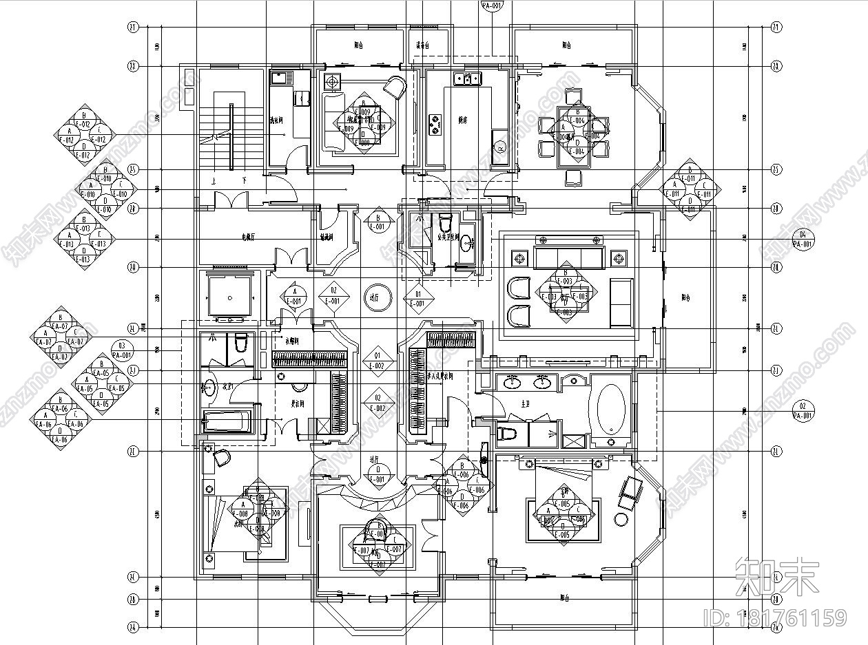 [江苏]南京天正桃源府样板房A、B户型施工效果图cad施工图下载【ID:181761159】