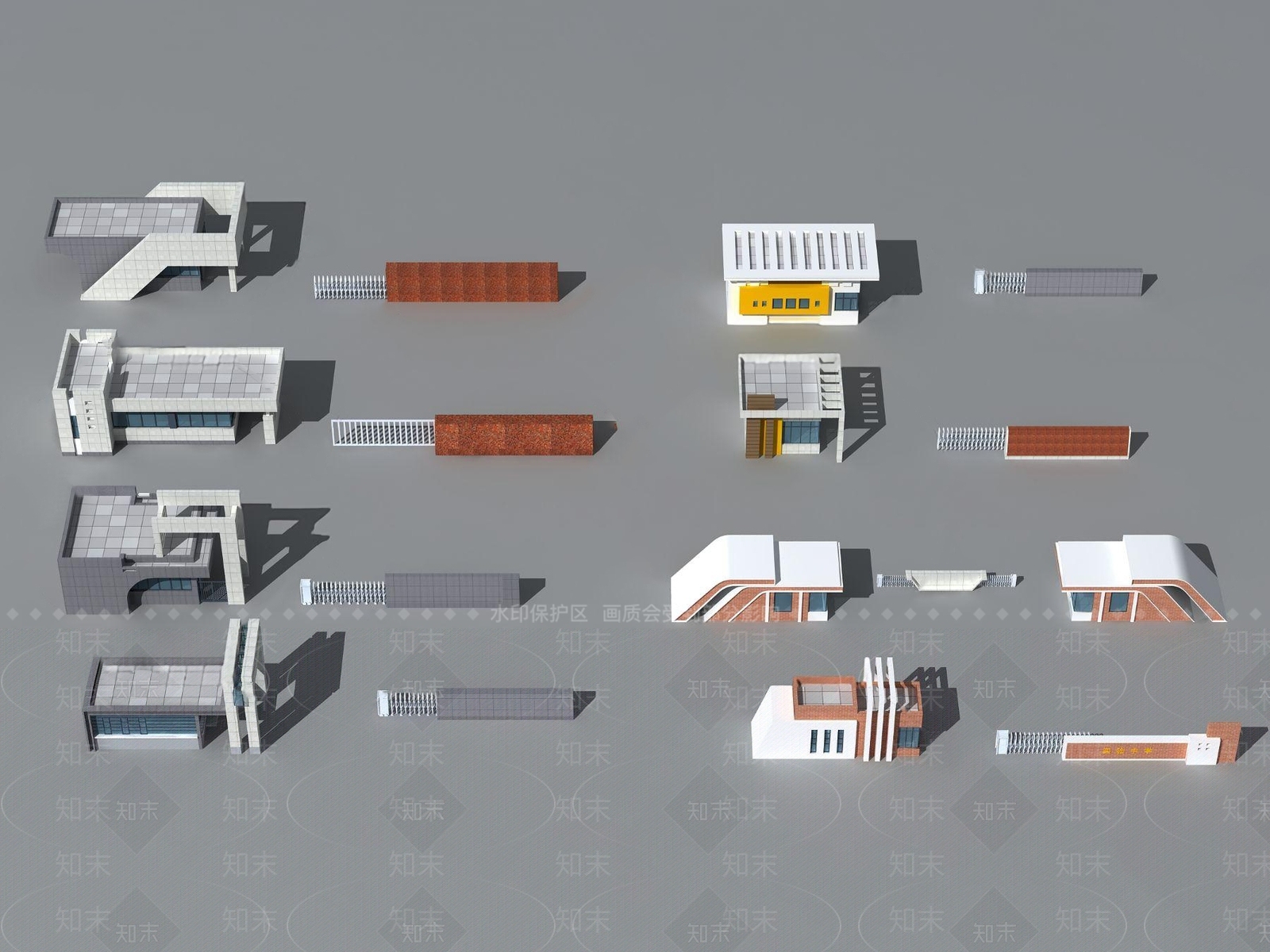 现代门卫室保安亭工厂大门3D模型下载【ID:168197134】