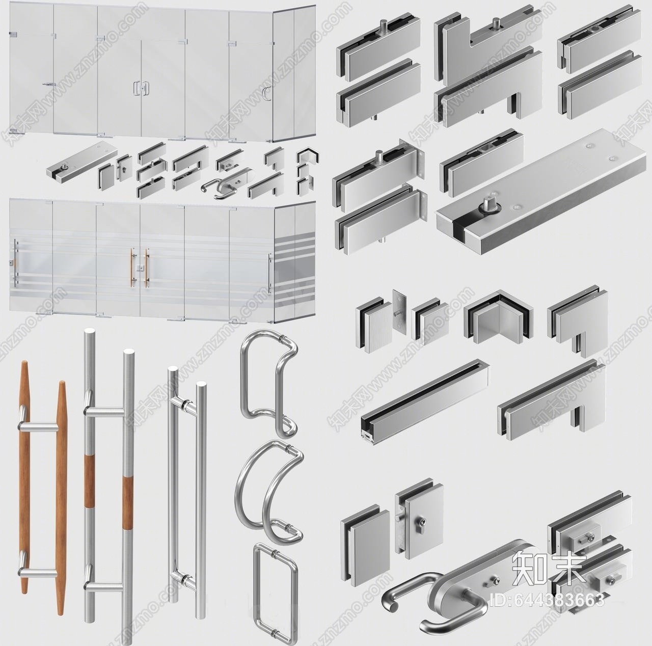 现代办公室玻璃门3D模型下载【ID:644383663】