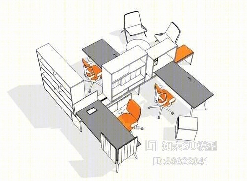 办公桌椅组合SU模型下载【ID:86622041】