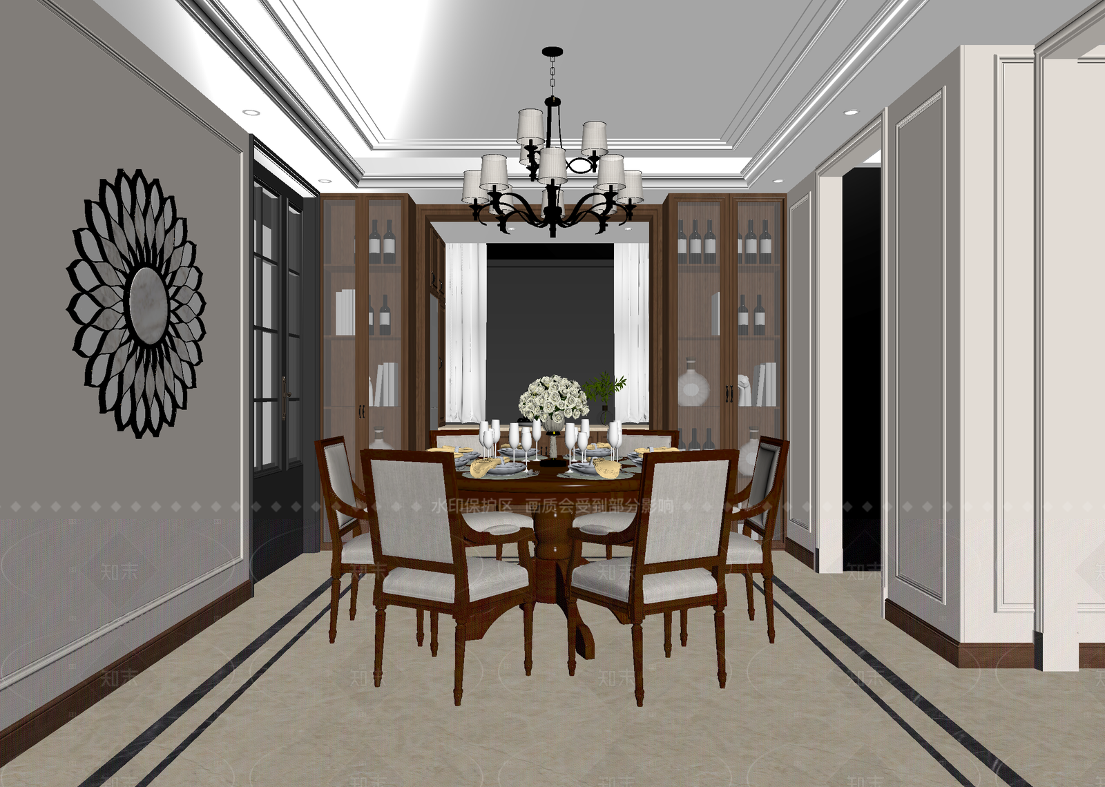 美式家居餐厅3D模型下载【ID:1214949918】
