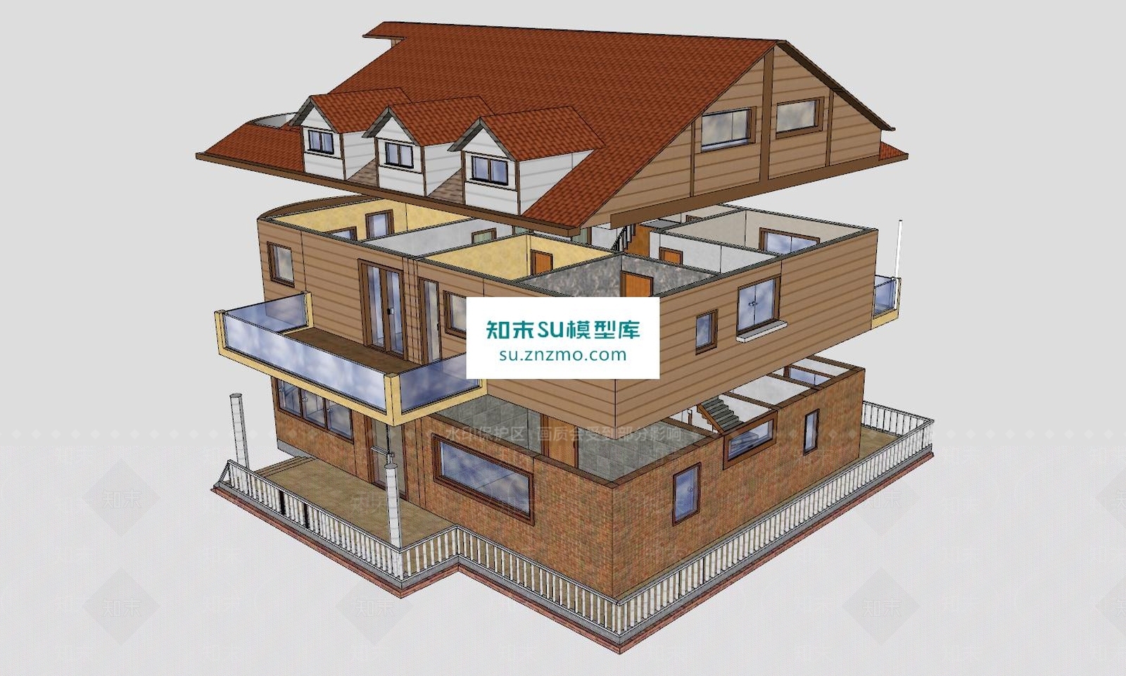 普通房子别墅建筑SU模型下载【ID:166386193】