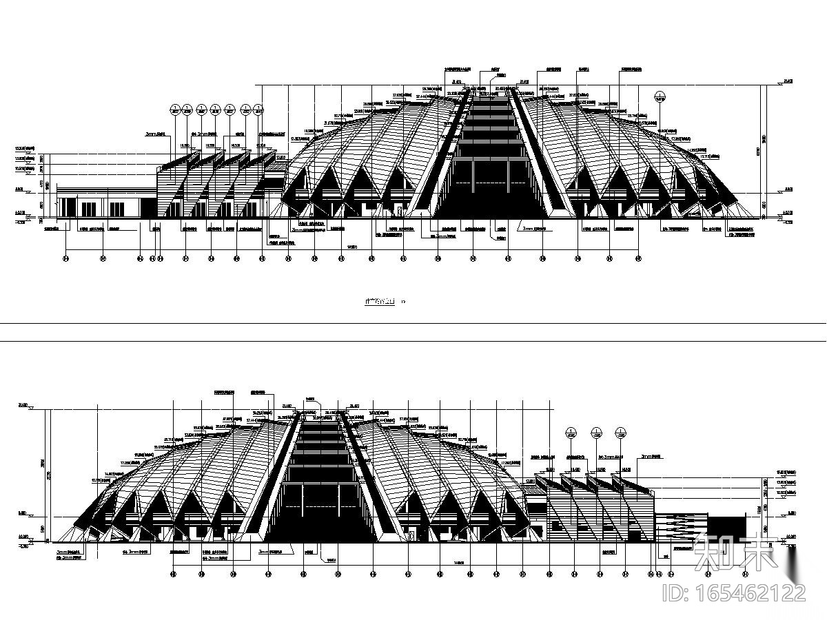 大型体育馆外帷幕系统深化设计图（金属屋面幕墙）cad施工图下载【ID:165462122】