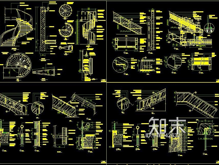 楼梯旋转楼梯栏杆踏步cad图纸施工图下载【id:946042632】
