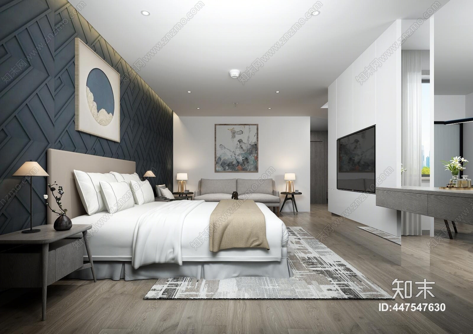 现代酒店套间客房3D模型下载【ID:447547630】