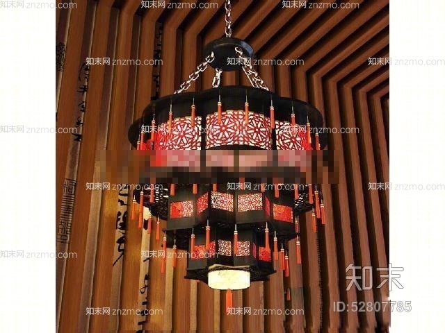 新中式木艺吊灯3D模型下载【ID:52807785】