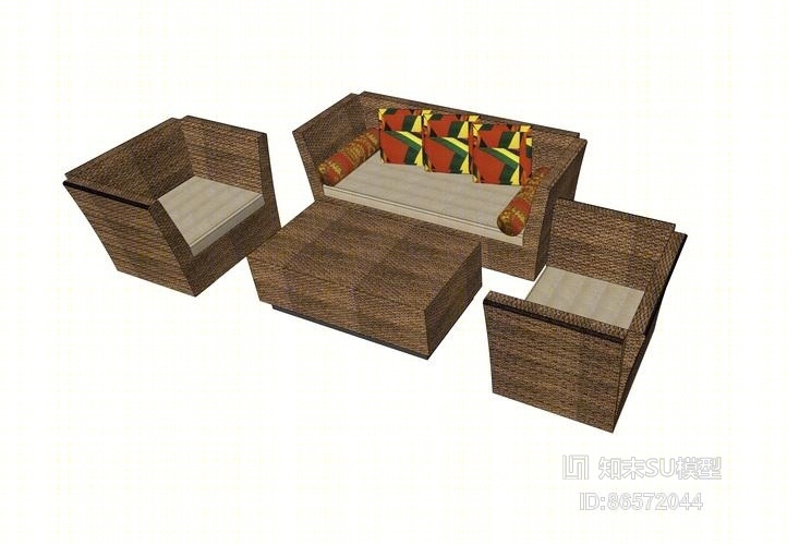 户外藤椅沙发茶几组合SU模型下载【ID:86572044】