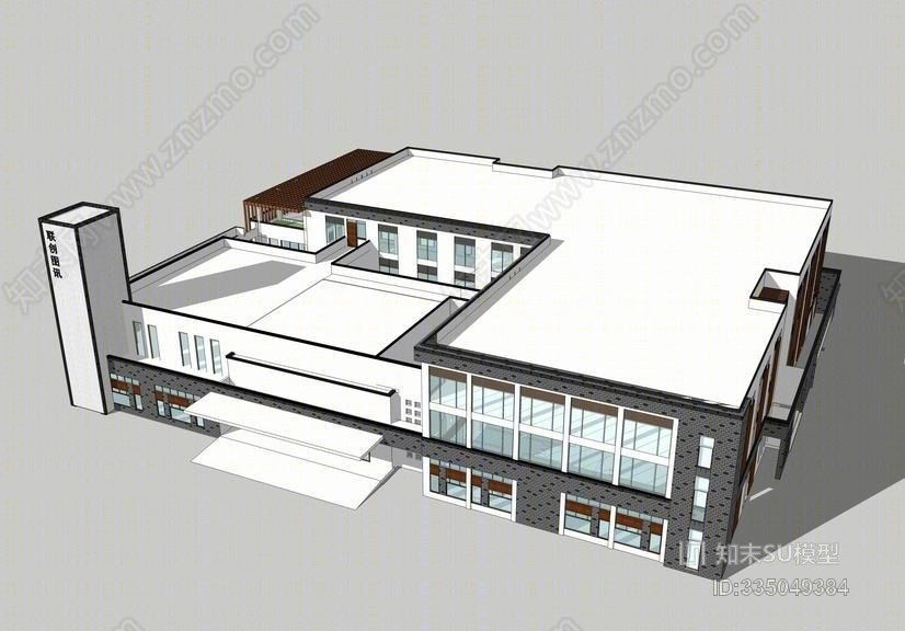 现代中式小型办公楼SU模型下载【ID:335049384】