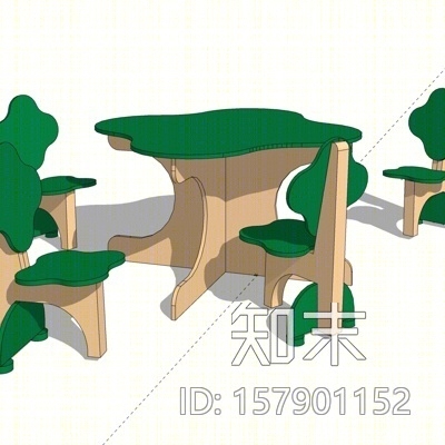 现代实木儿童桌椅SU模型下载【ID:157901152】