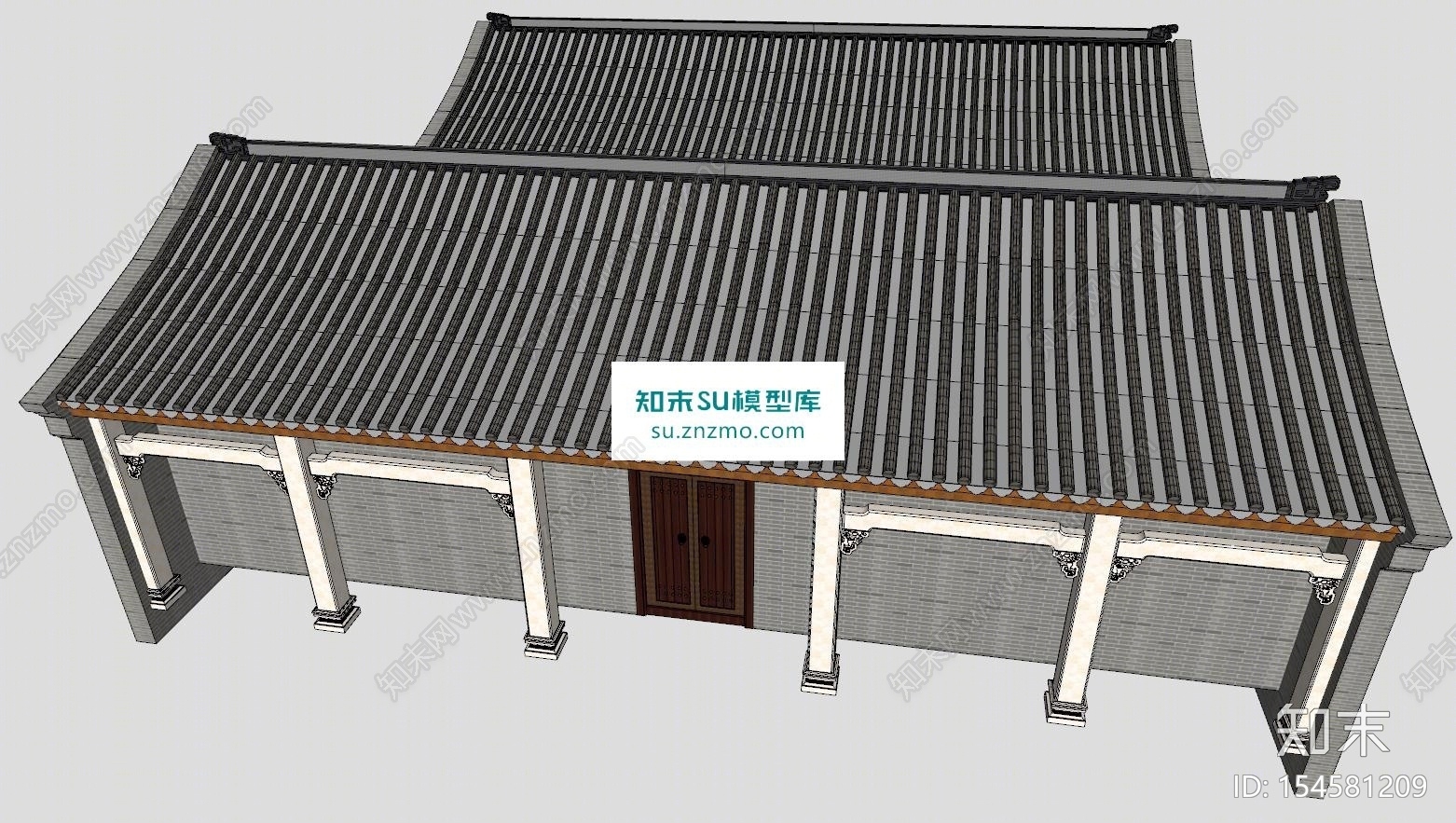 中式王家宗祠建筑SU模型下载【ID:154581209】
